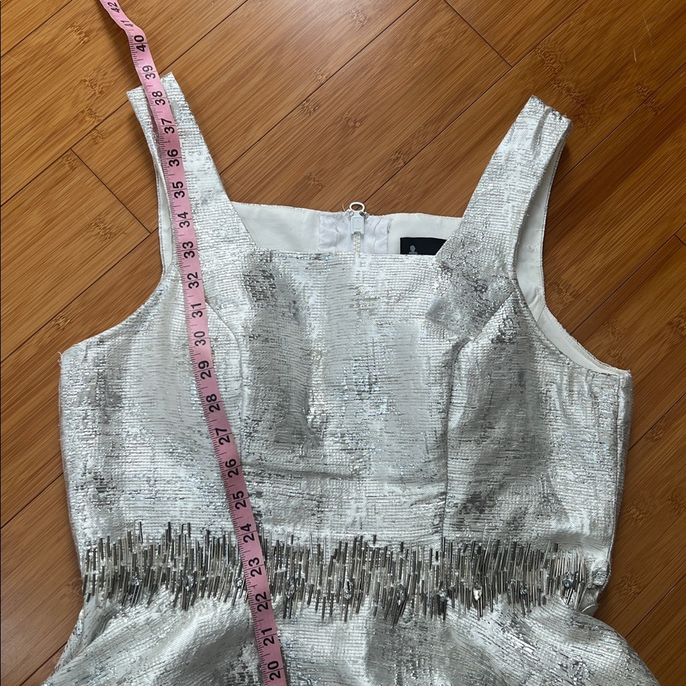 Mac Duggal Square Neck Sleeveless fit flare Dress Size 10 silver rhinestone - Picture 12 of 13